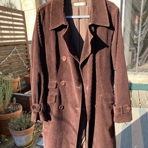 Vintage late 90s J Crew Corduroy Trench Coat, Chocolate Brown, XL